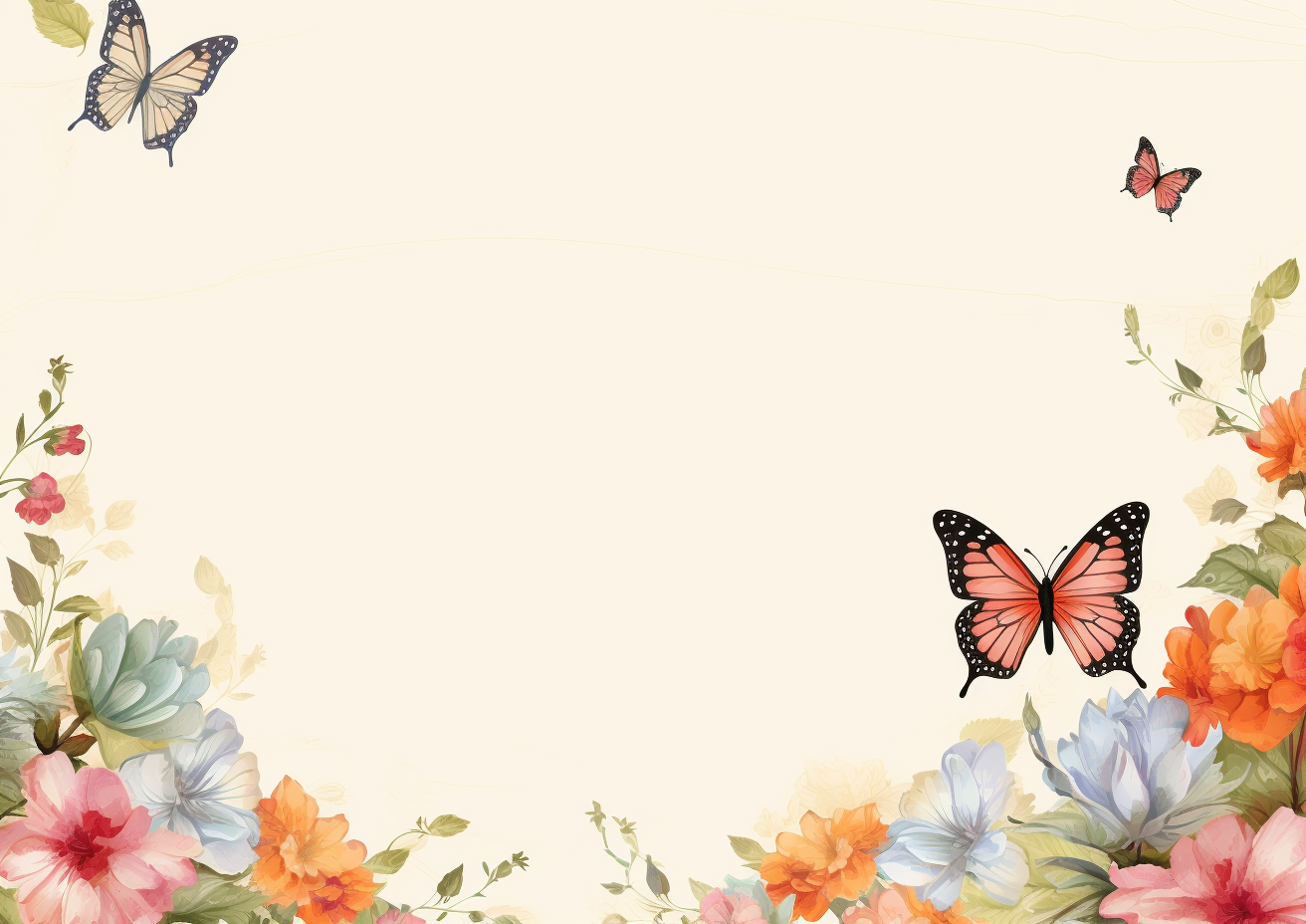 Flowers and butterflies on blank postcard