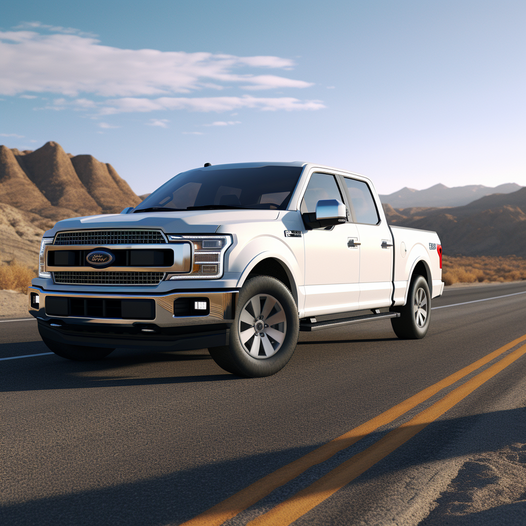 Side view of 3D Blank White Ford F-150 on Highway