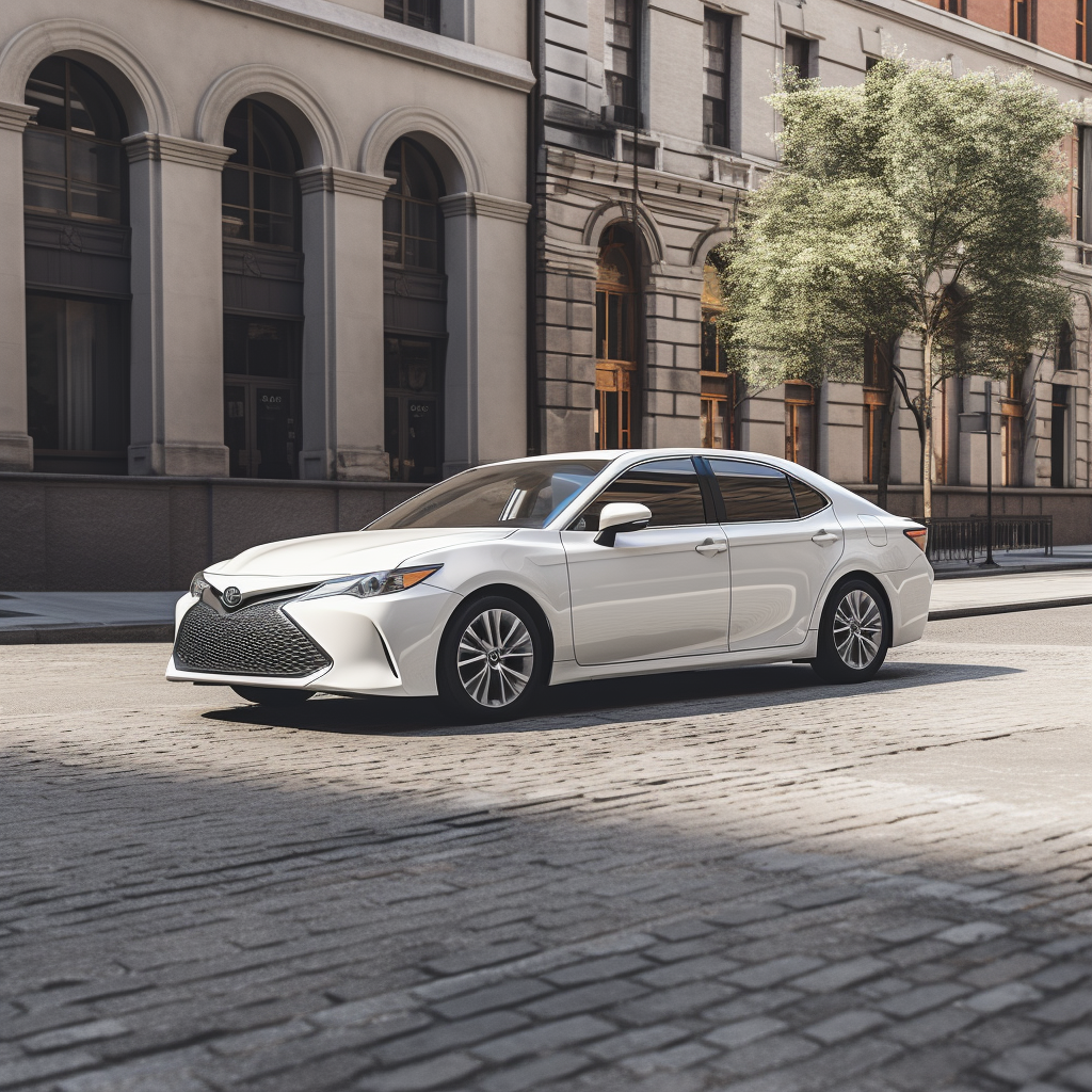 Side view of blank white Toyota Sedan car