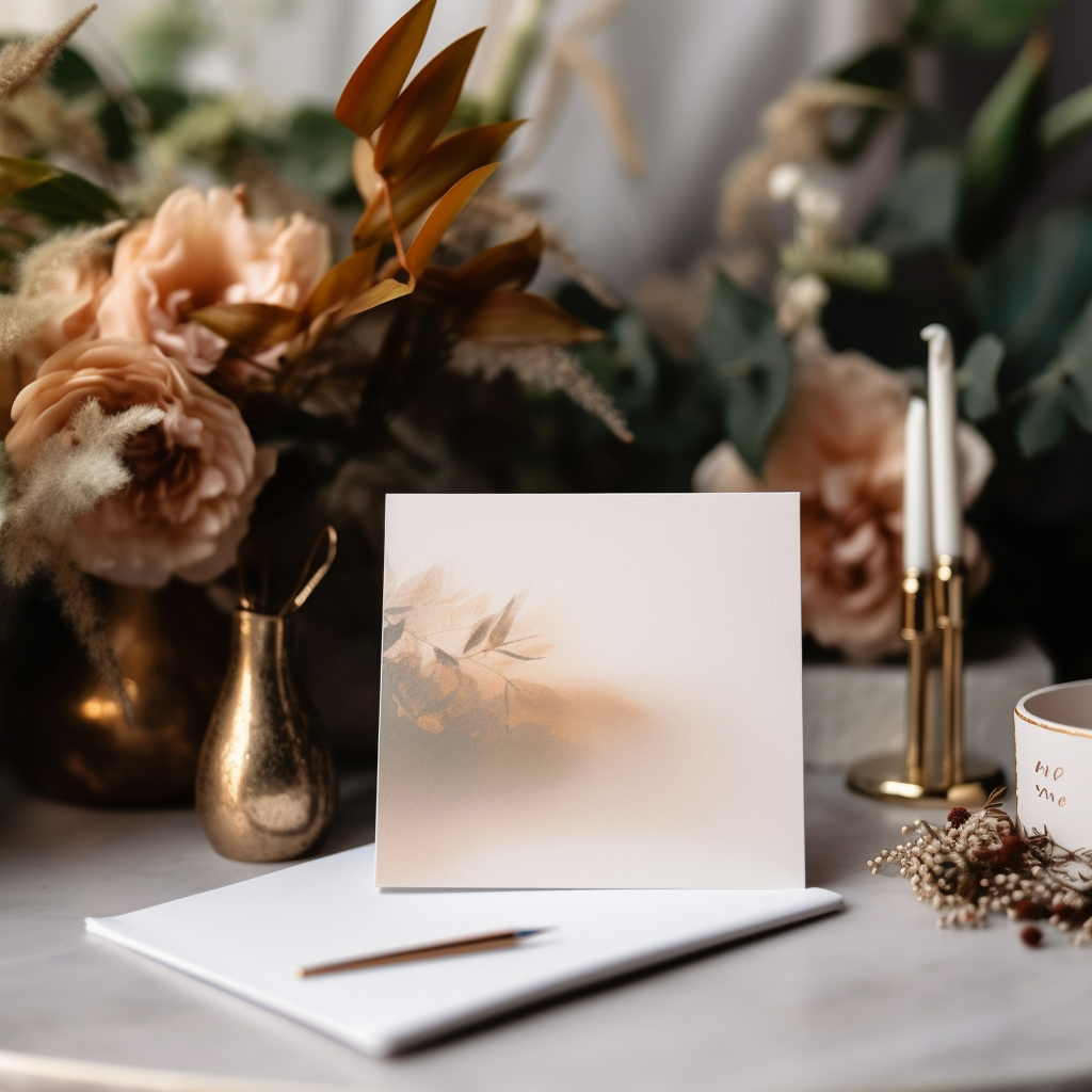 Close-up of blank wedding invitation card