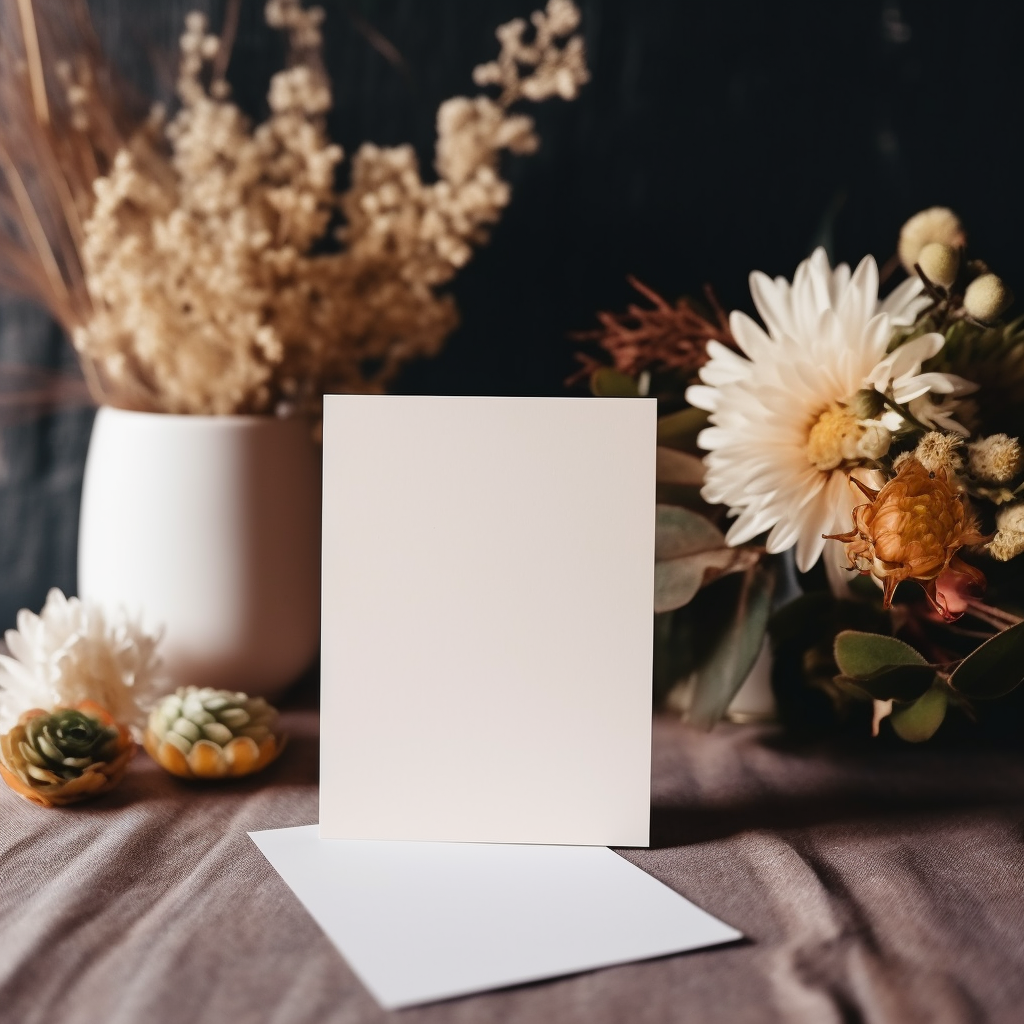 Close-up of blank wedding invitation card