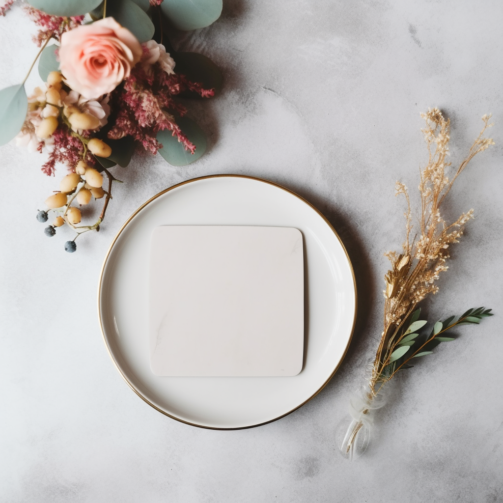 Blank menu card on wedding plate