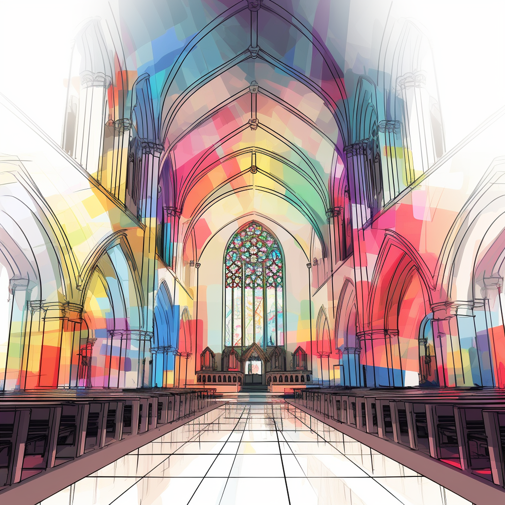 Colorful sketch of blank screen inside church