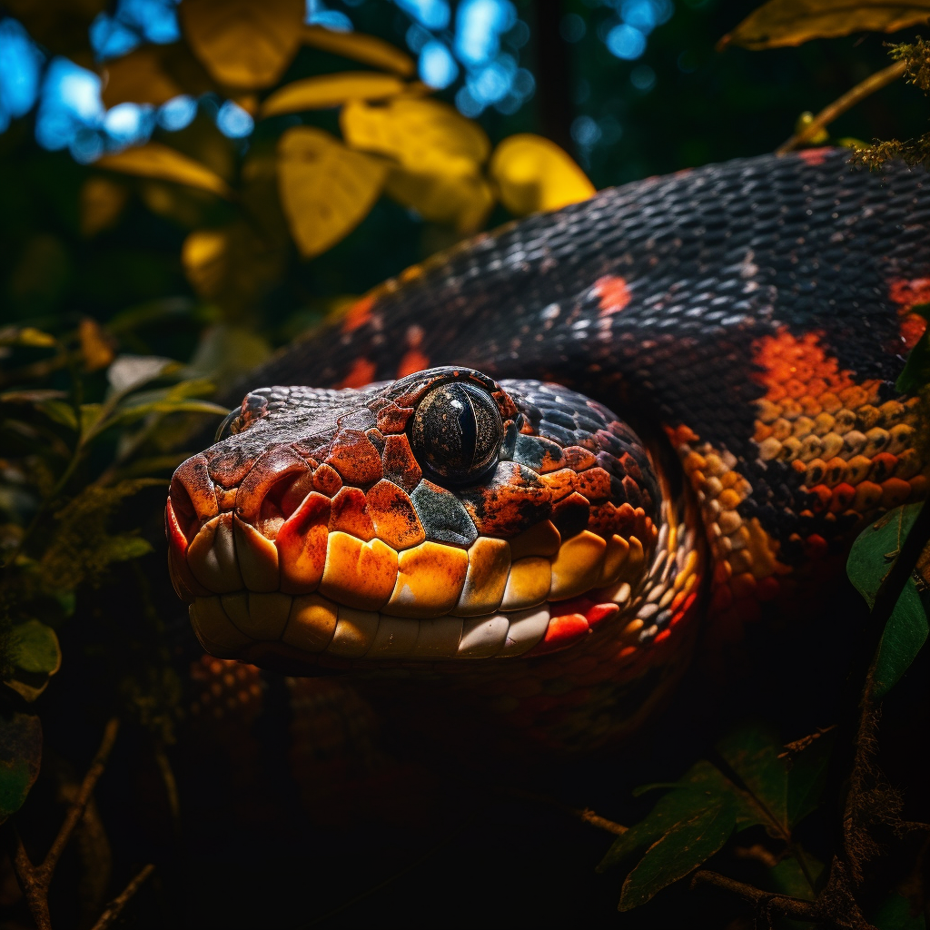 Beautiful Blck-Orange Fire Anaconda in Amazonas