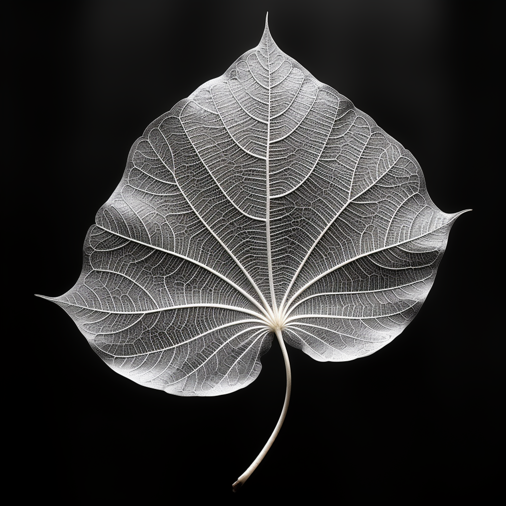 Complex leaf skeleton in black and white