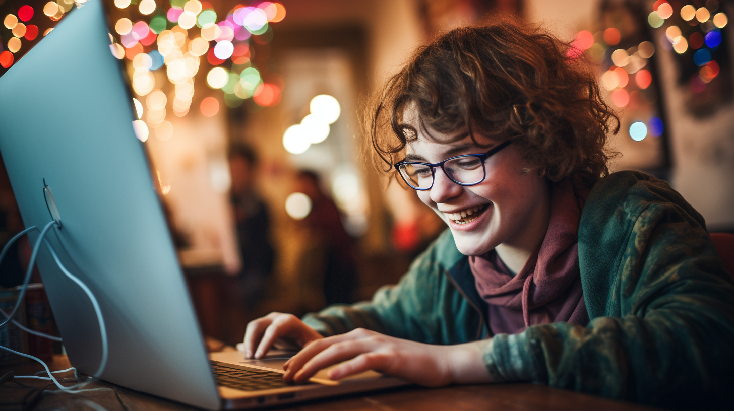 Blind group using laptop