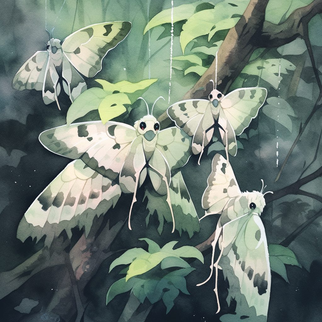 Colorful blind moth in Ghibli style