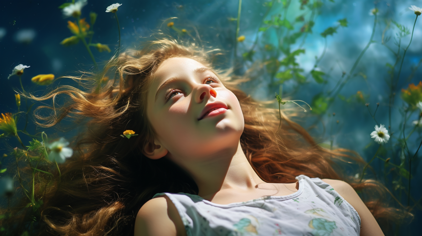 Tween Girl Daydreaming in Meadow