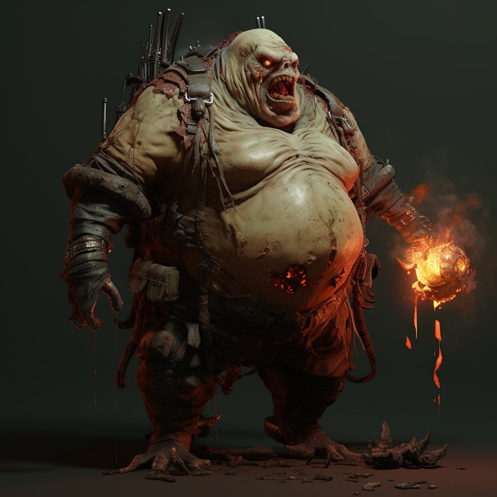 Bloated zombie about to explode