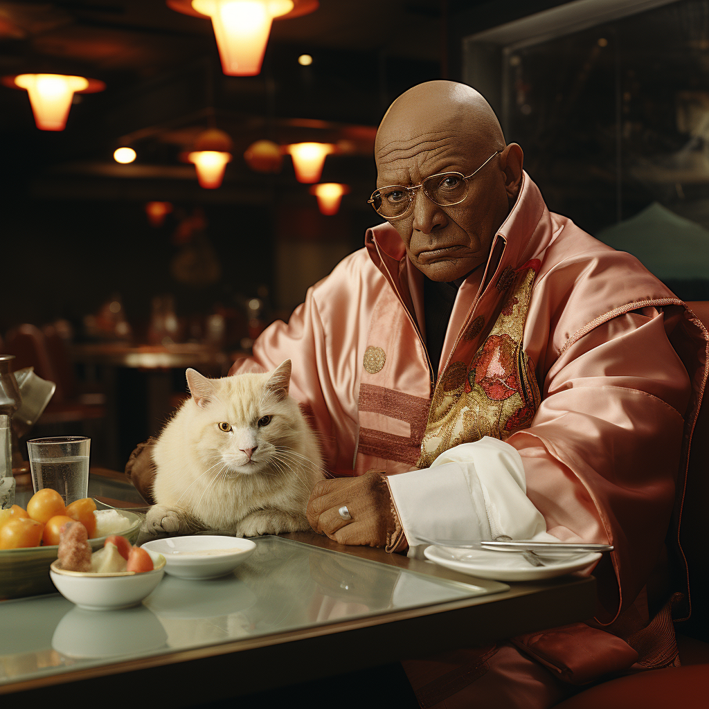 Ernst Stavro Blofeld petting his cat