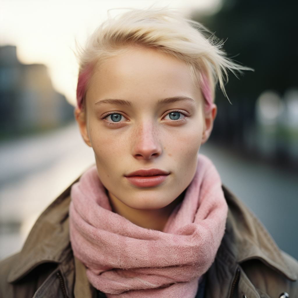 Blond German girl with shy smile