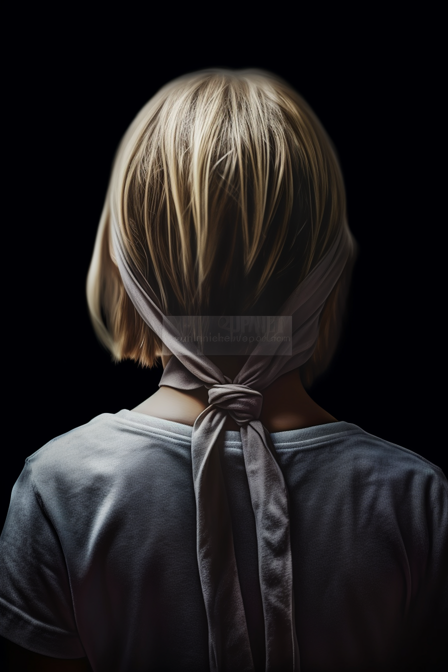 Detailed photo of blond girl with blindfold