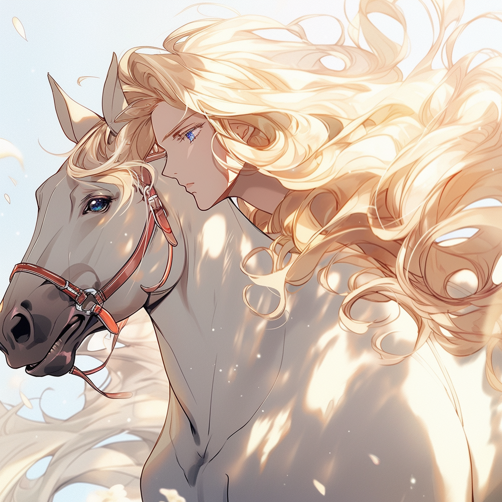 Horse with blond hair, chesnut coat, and blue eyes