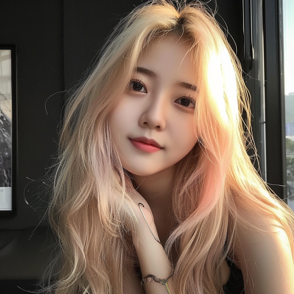 Smiling Korean Woman with Blond Hair