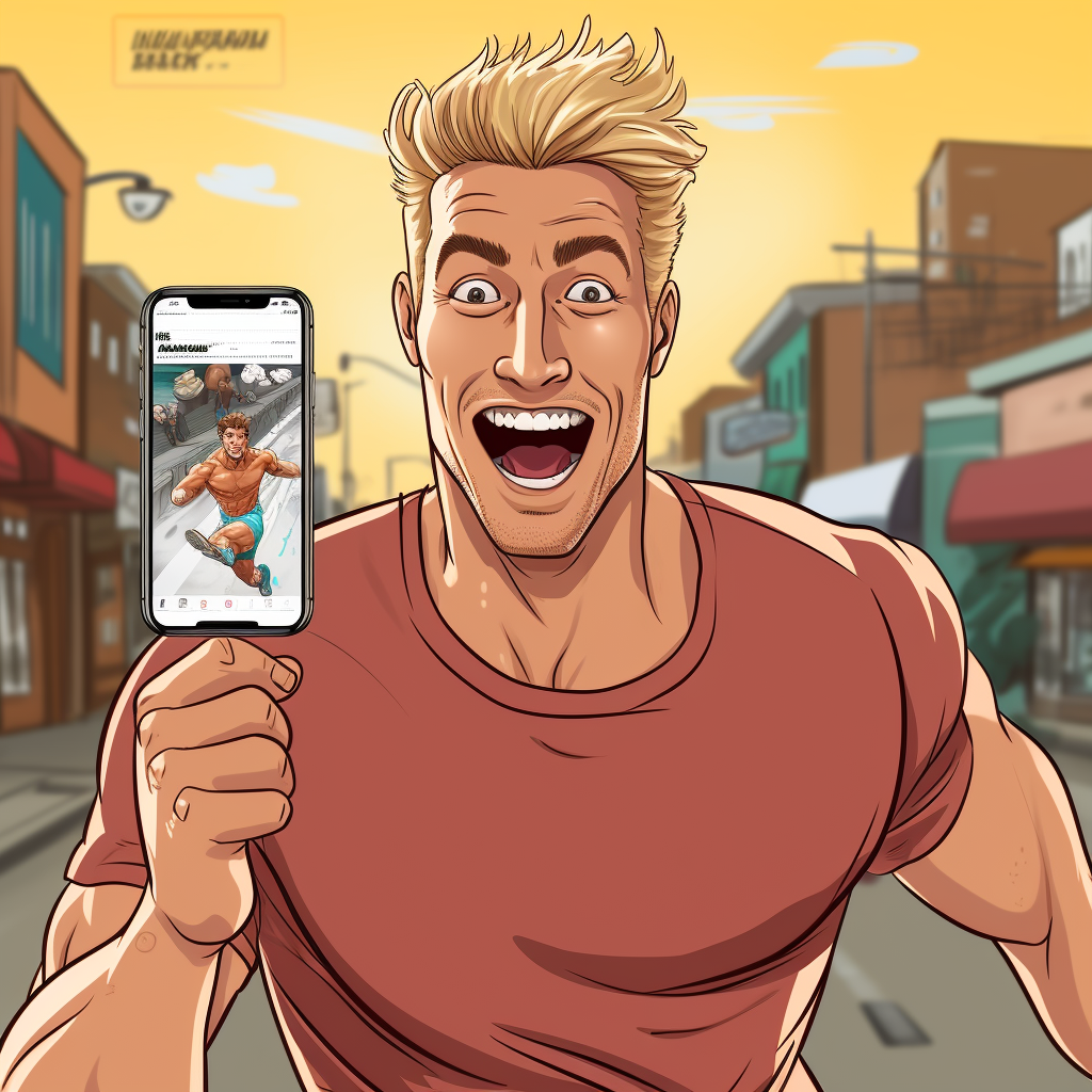 Handsome blond man running on sports app