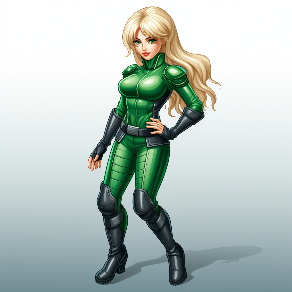 Blond woman in green costume sprite