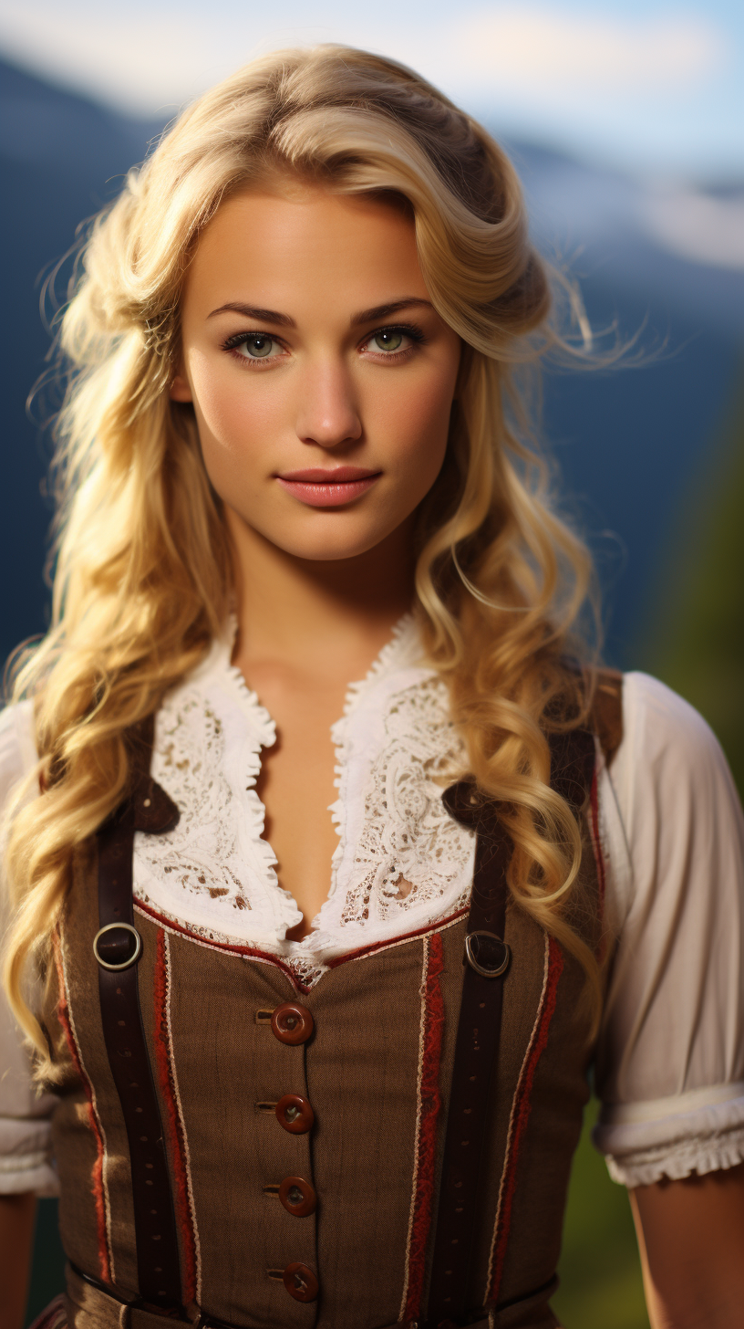 Blond woman in Canadian Dirndl outfit