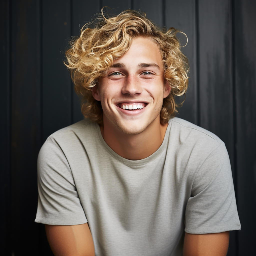 Happy man with blond curls