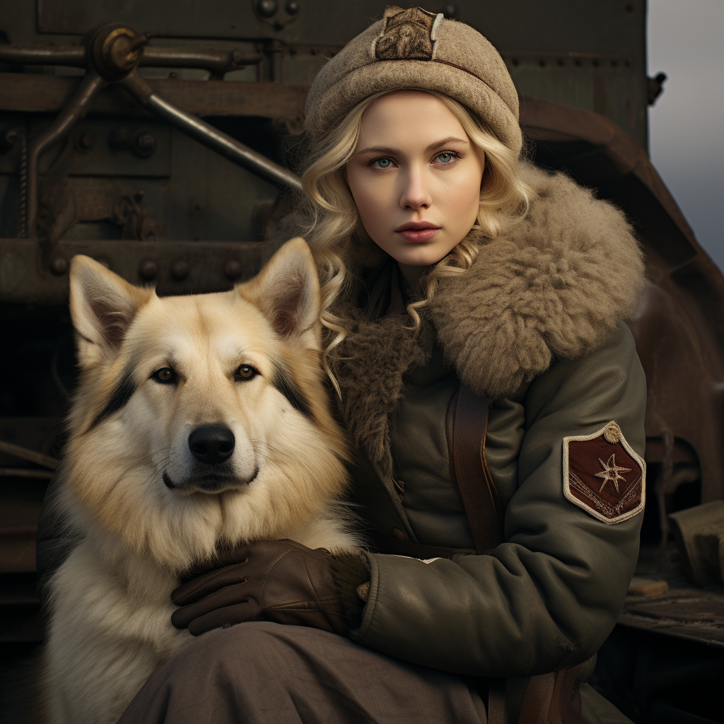 Blonde Alabai as WW2 soldier