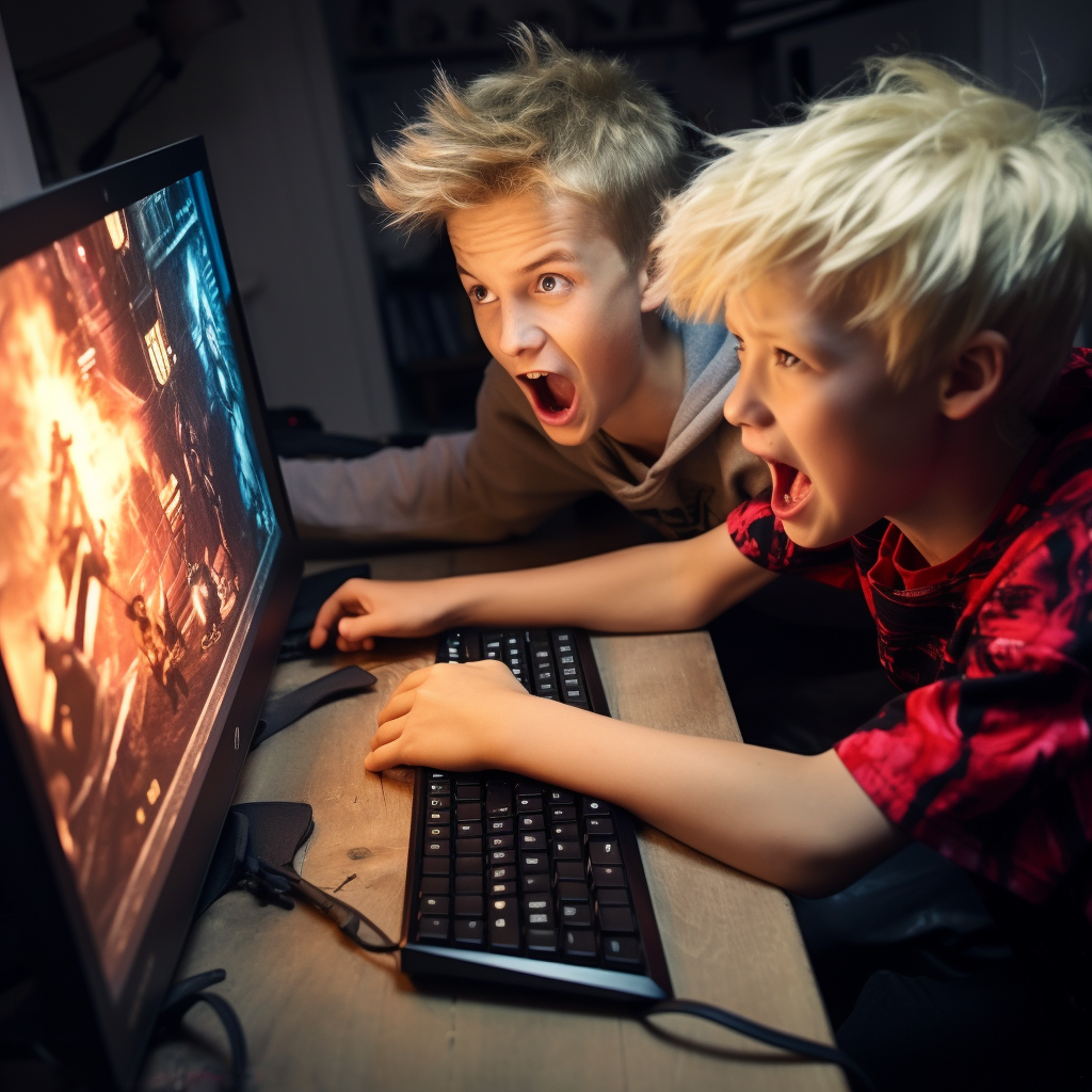 Two boys fighting over gaming PC