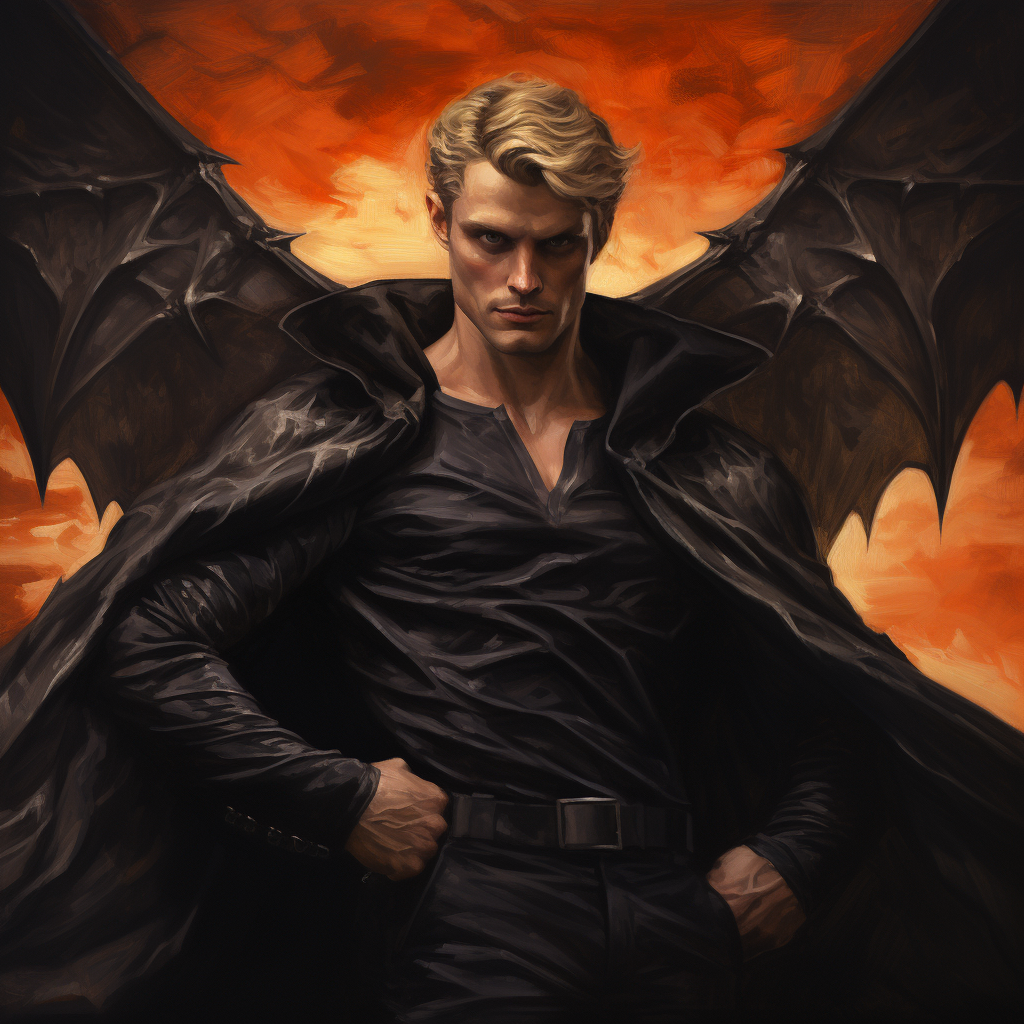 Devilish blonde man with bat wings