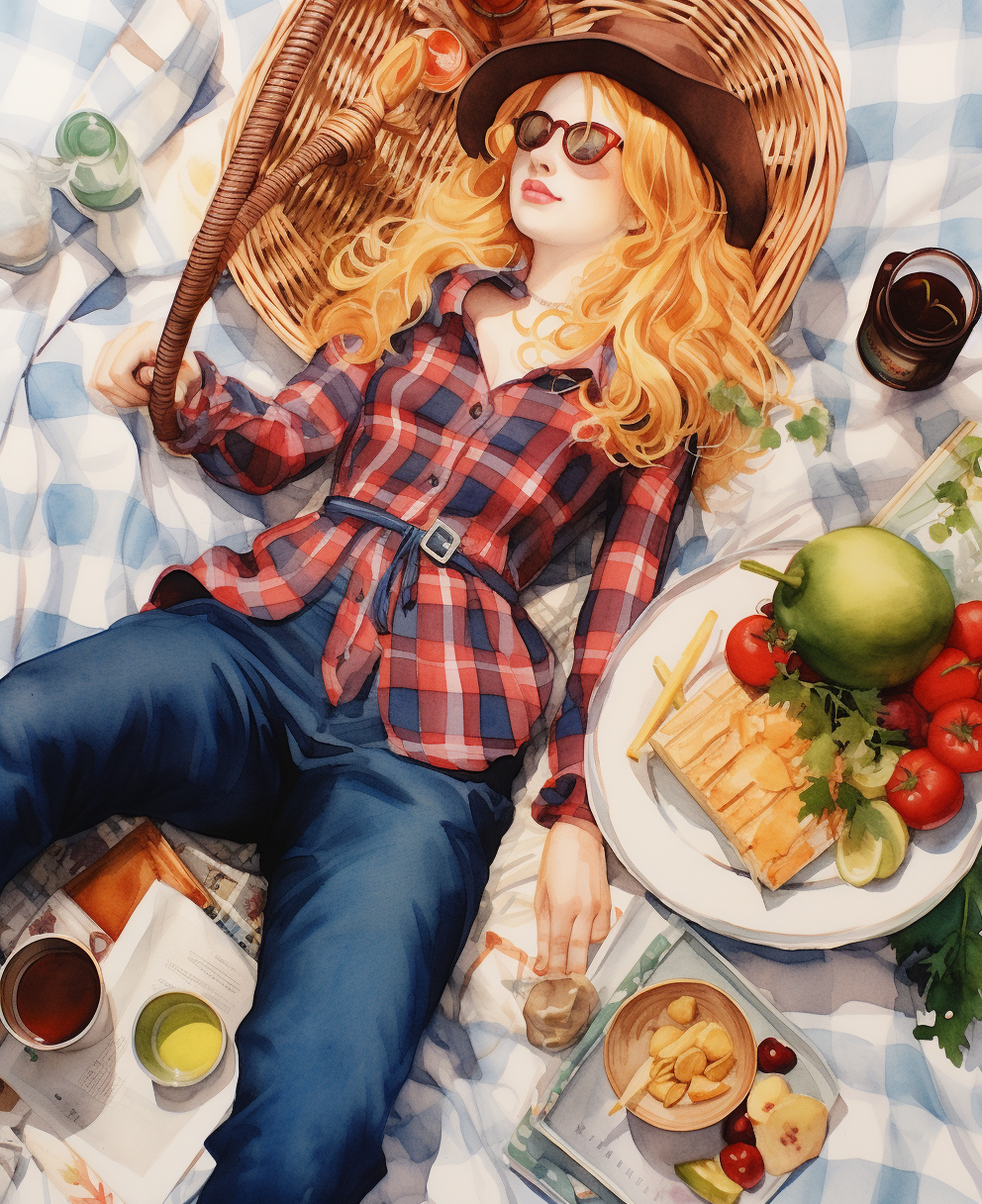 Blonde French Girl Relaxing Picnic Scene