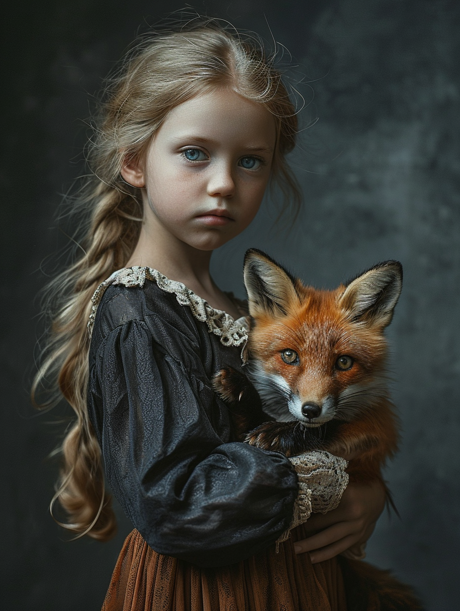 Blonde girl holding small fox