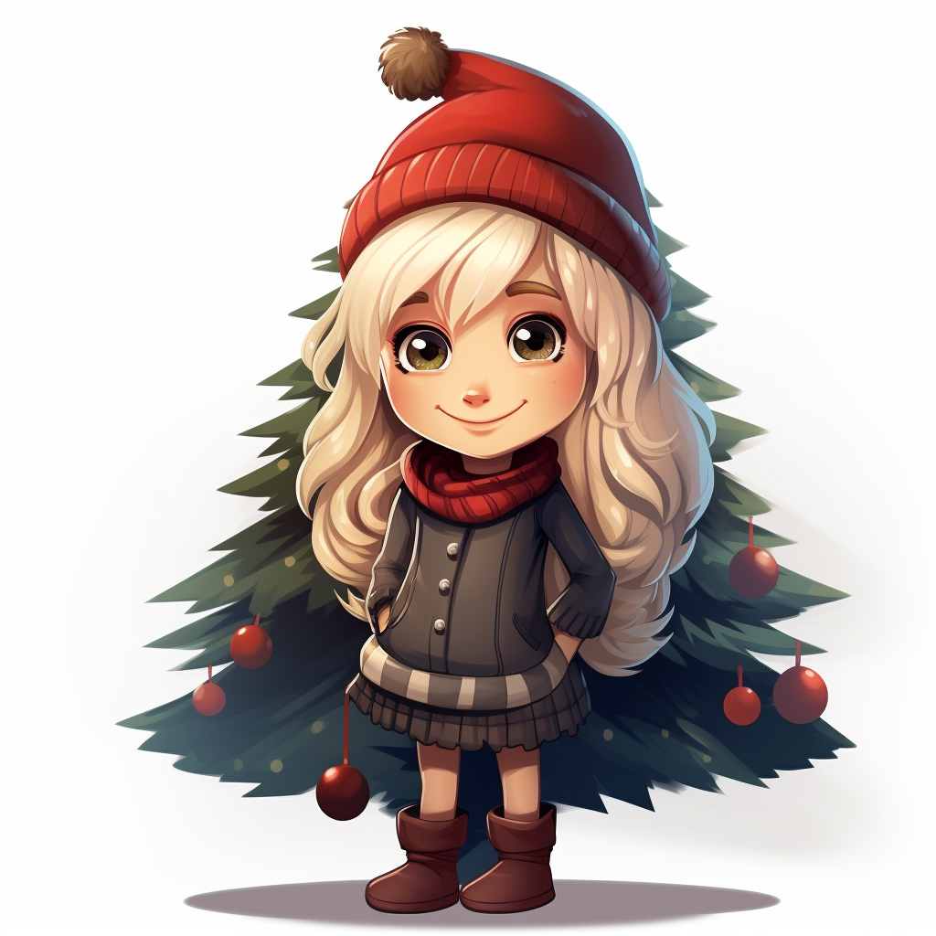 Blonde girl with Christmas tree