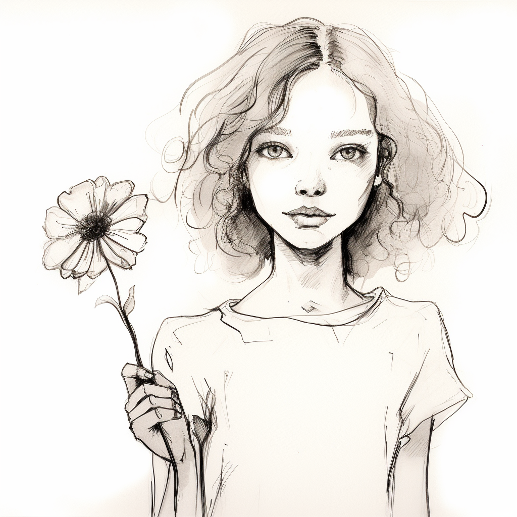 Blonde girl holding flower sketch