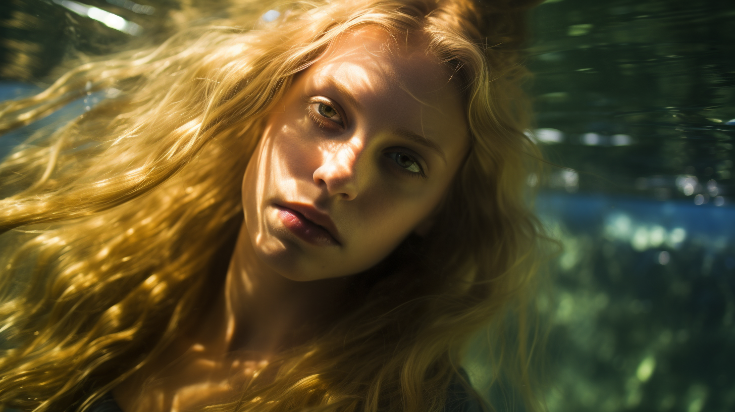 Beautiful blonde girl with long hair underwater