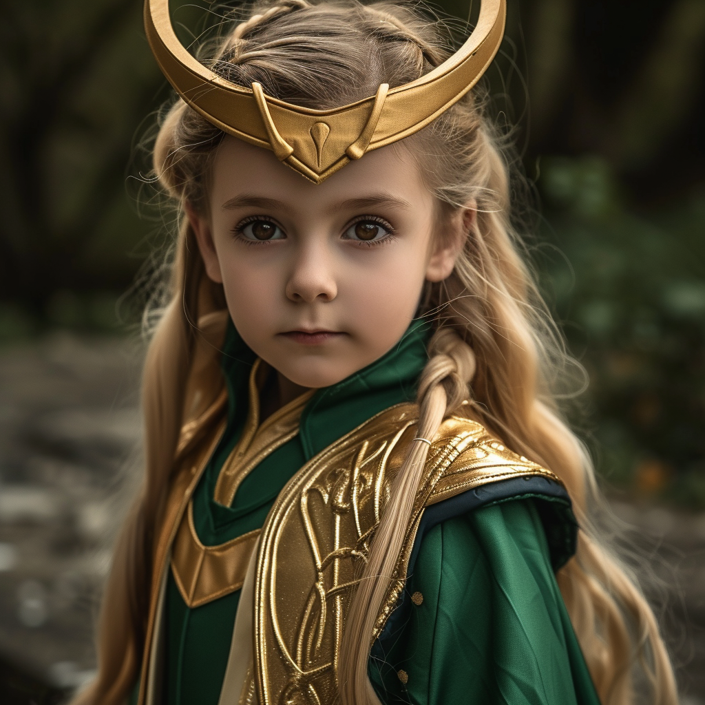 Blonde Haired Girl Brown Eyes Dressed as Loki