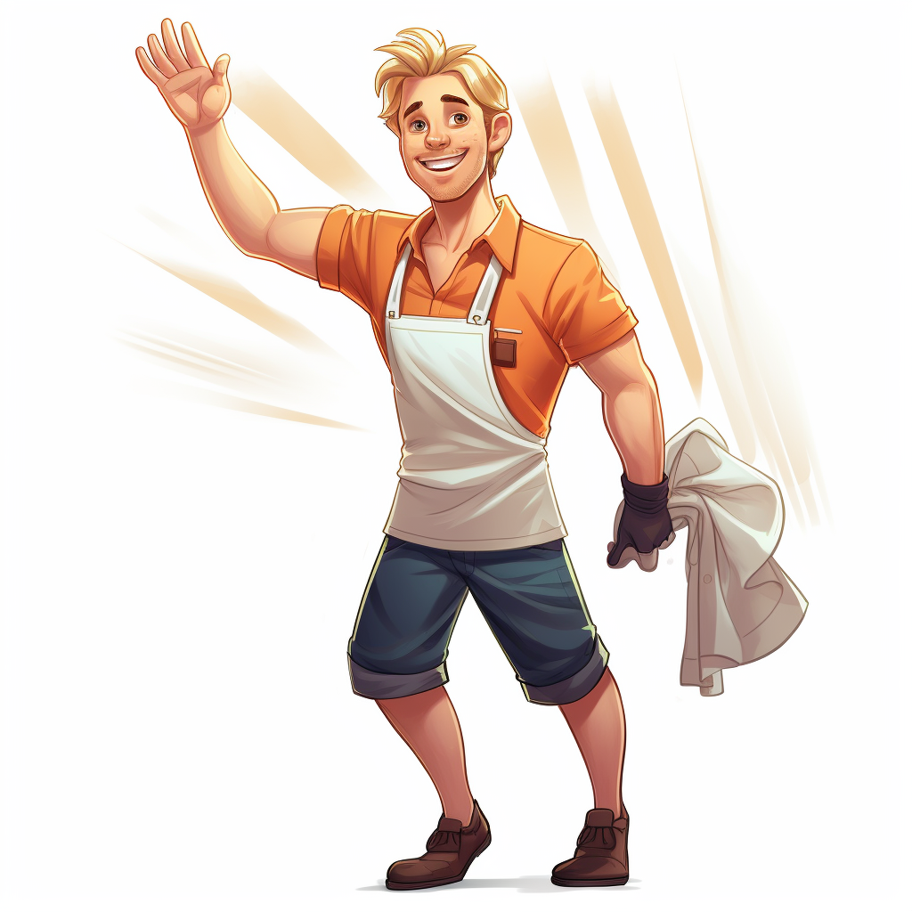 Cartoon-style image of a blonde man waving