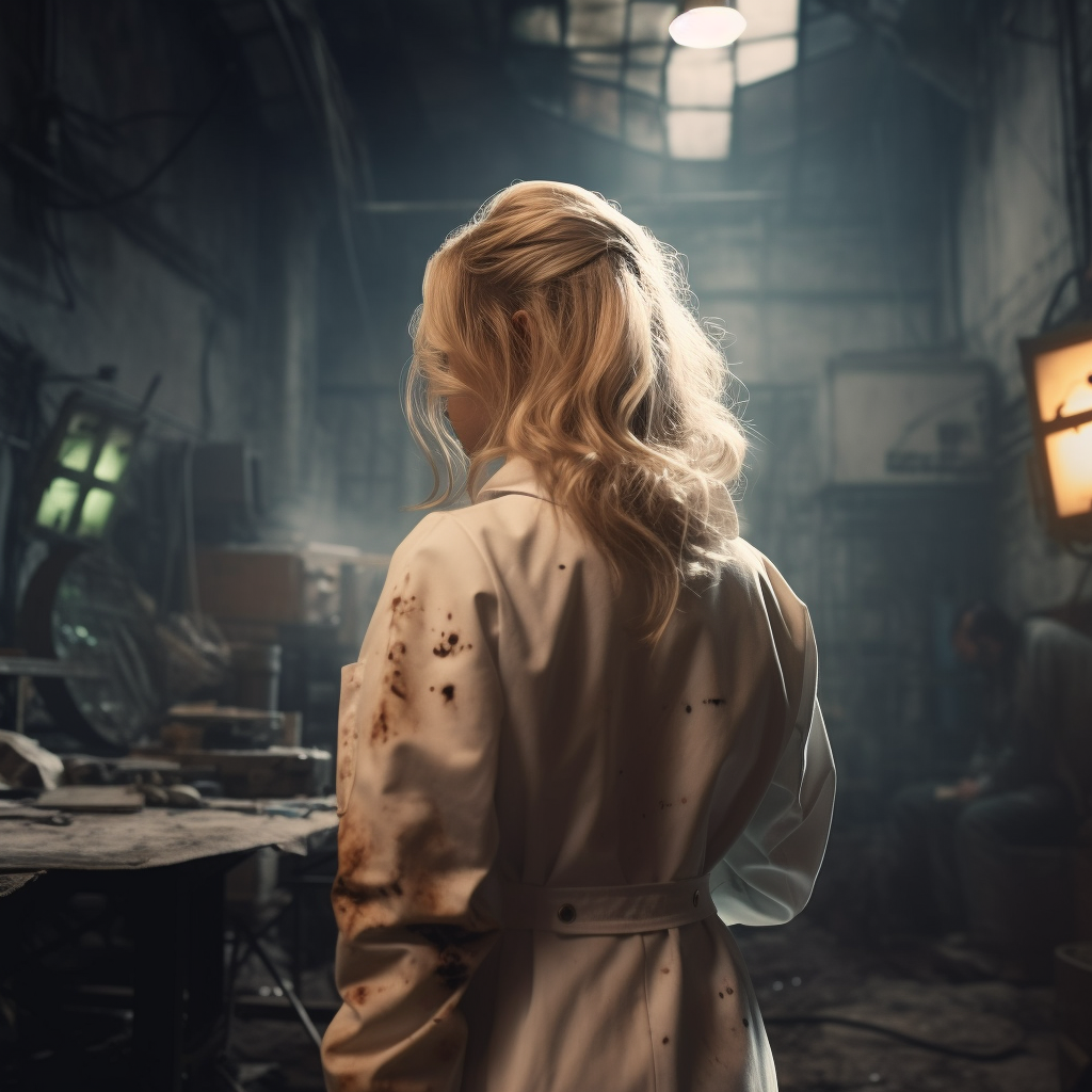 Blonde Medical Doctor Fighting Diseases in Sci-Fi Scene