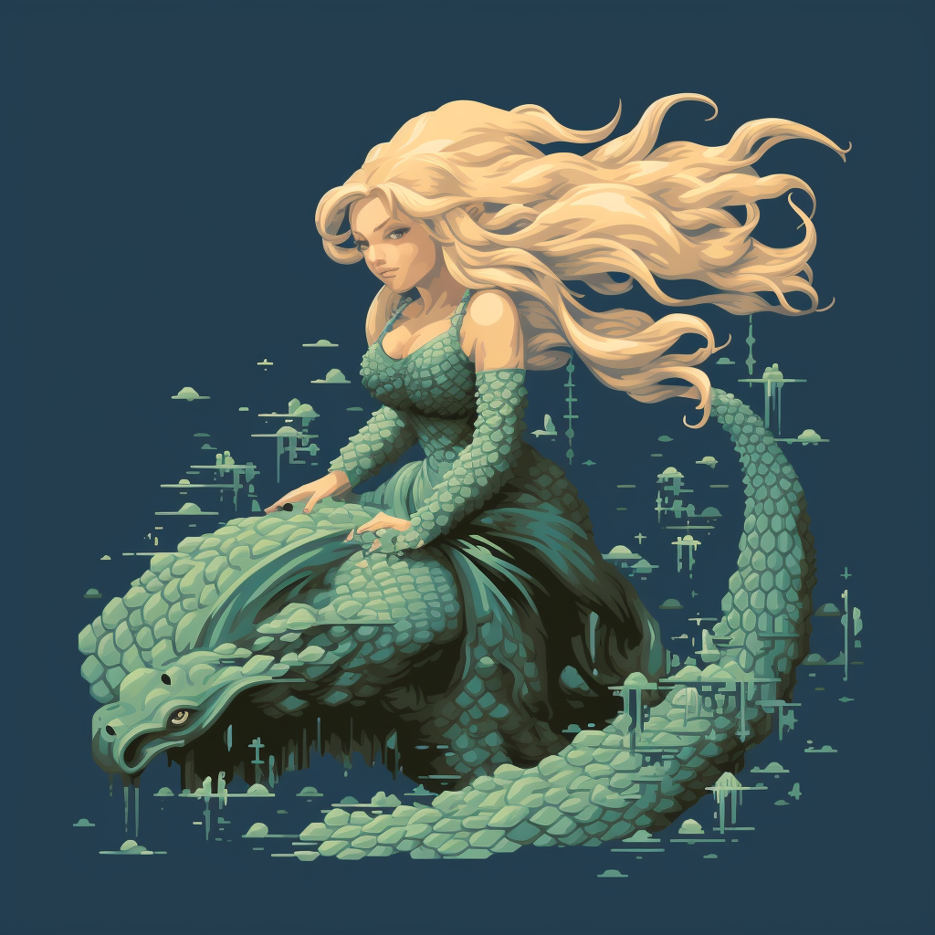 Beautiful blonde mermaid in pixel art