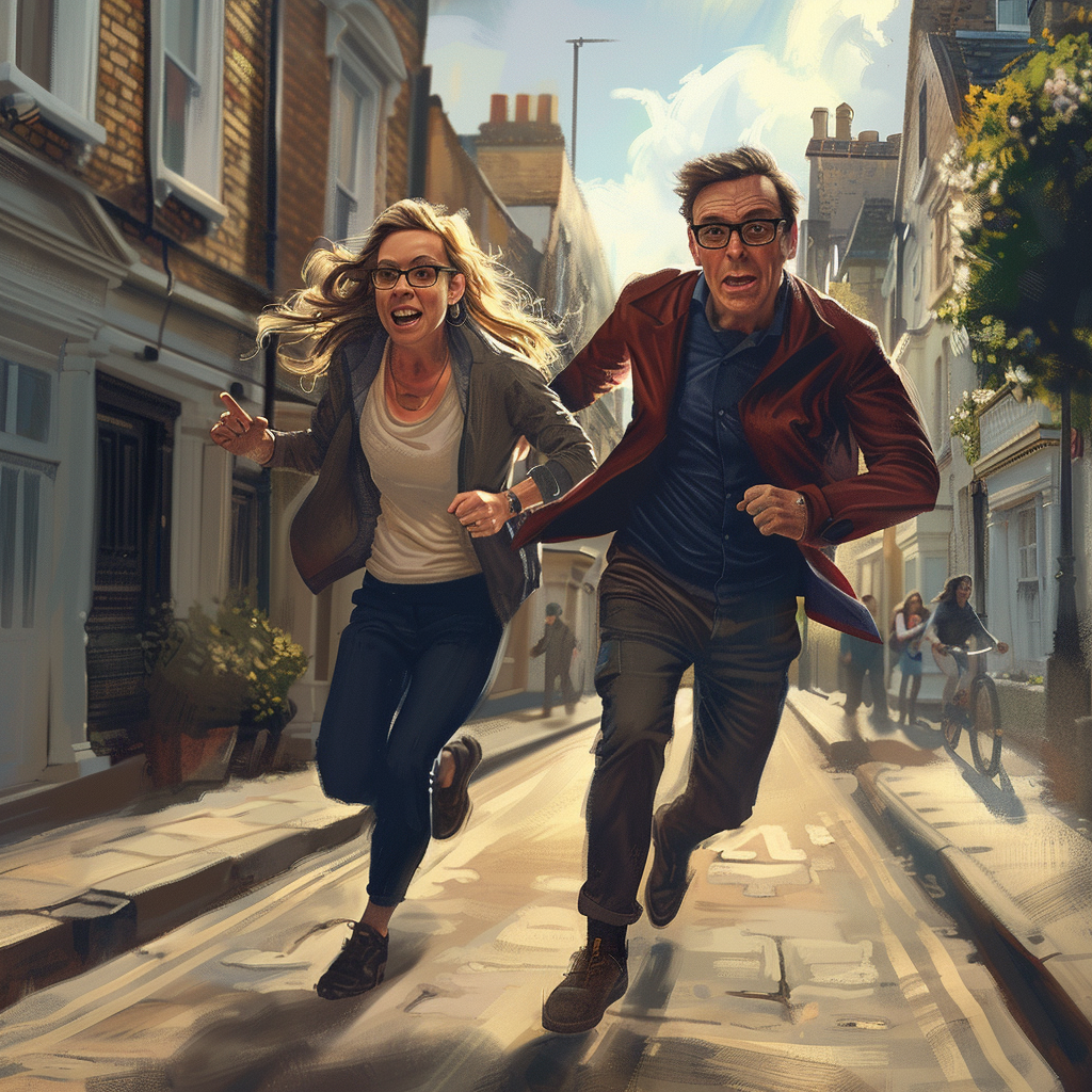 Couple running UK street