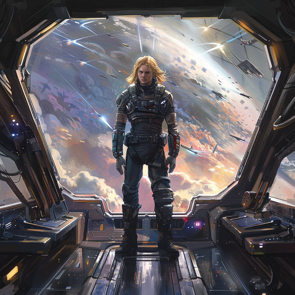 Blonde Military Commander Spaceship Painting