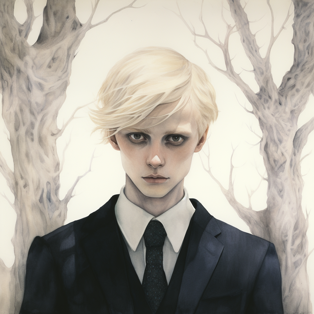 Slender muscular blonde man watercolor