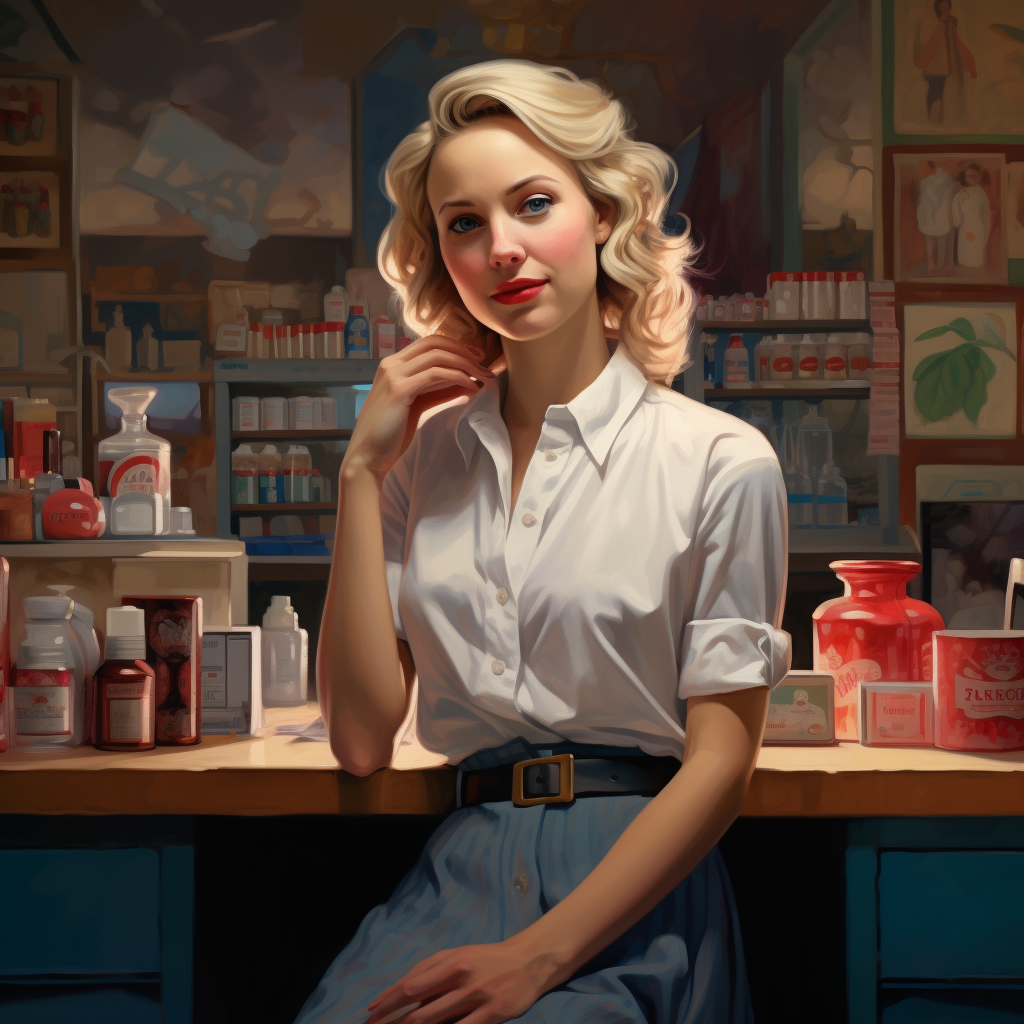 Blonde pharmacist in stylish office