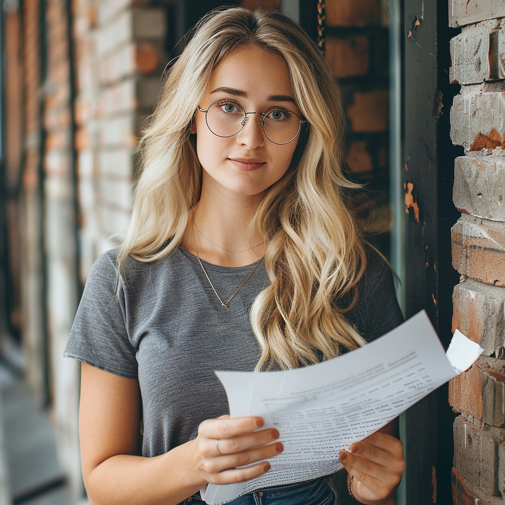 Young blonde teacher sharing on social media