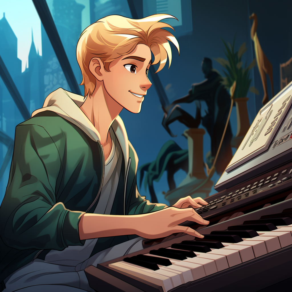 Blonde Boy Playing Music Keyboard