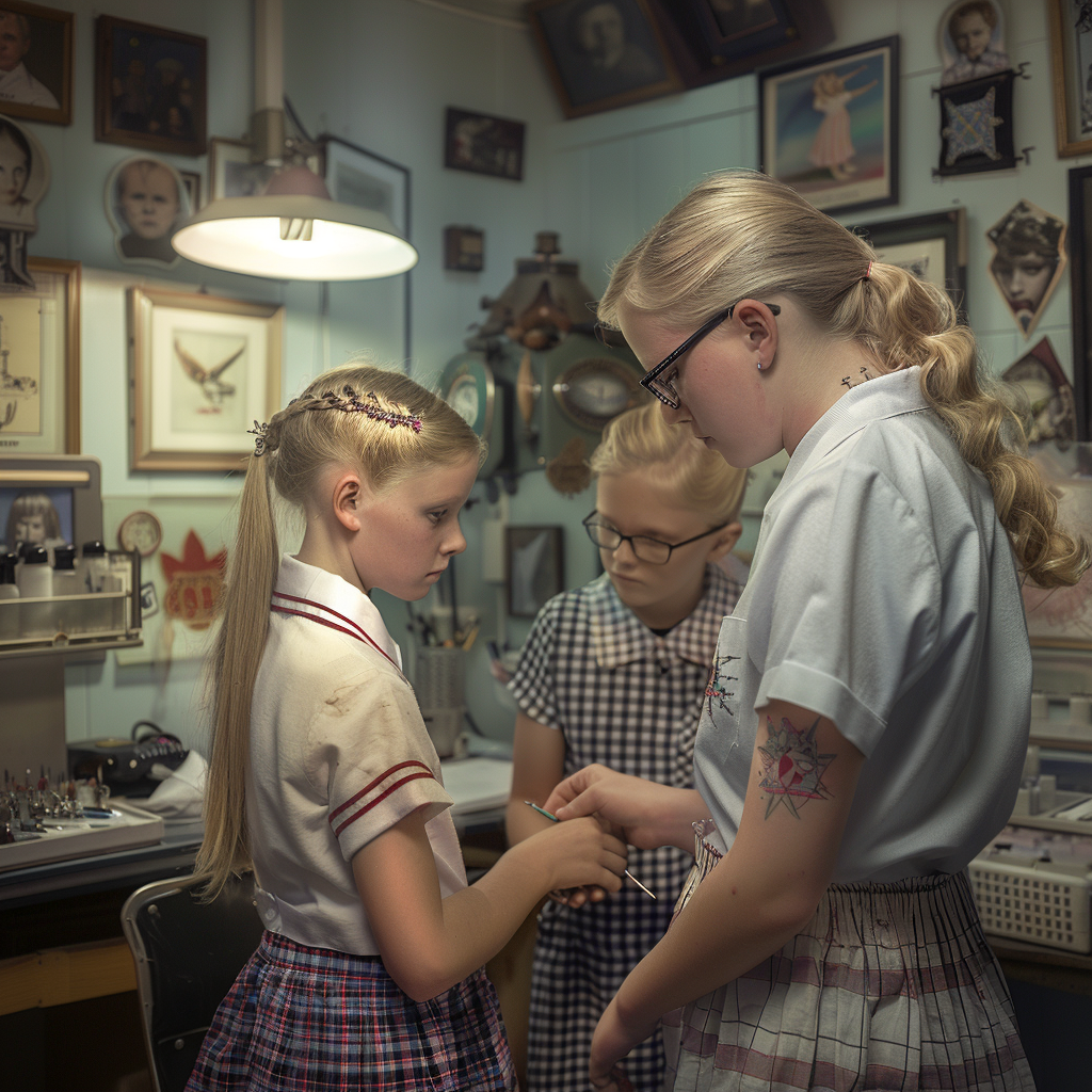 Blonde Teenage School Girls Tattoo