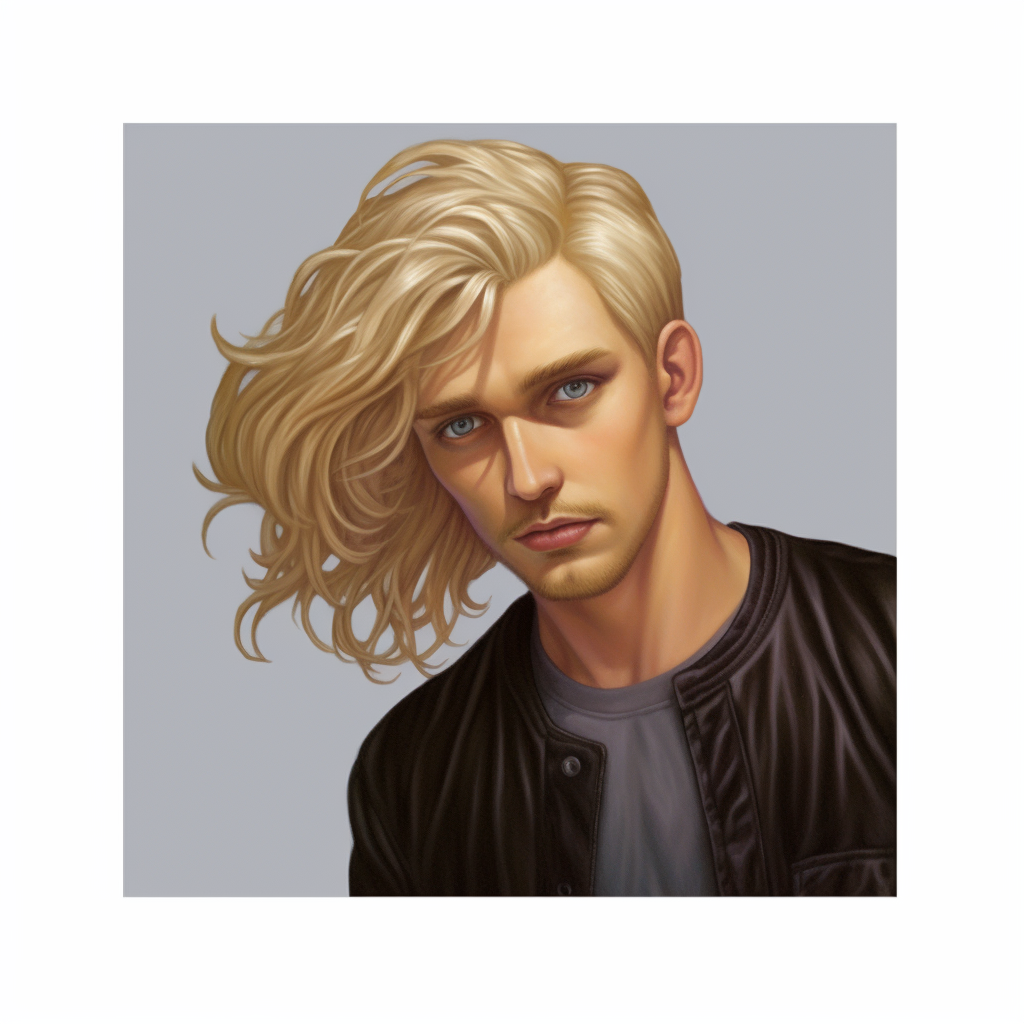 Young guy with blonde wavy hair smirking