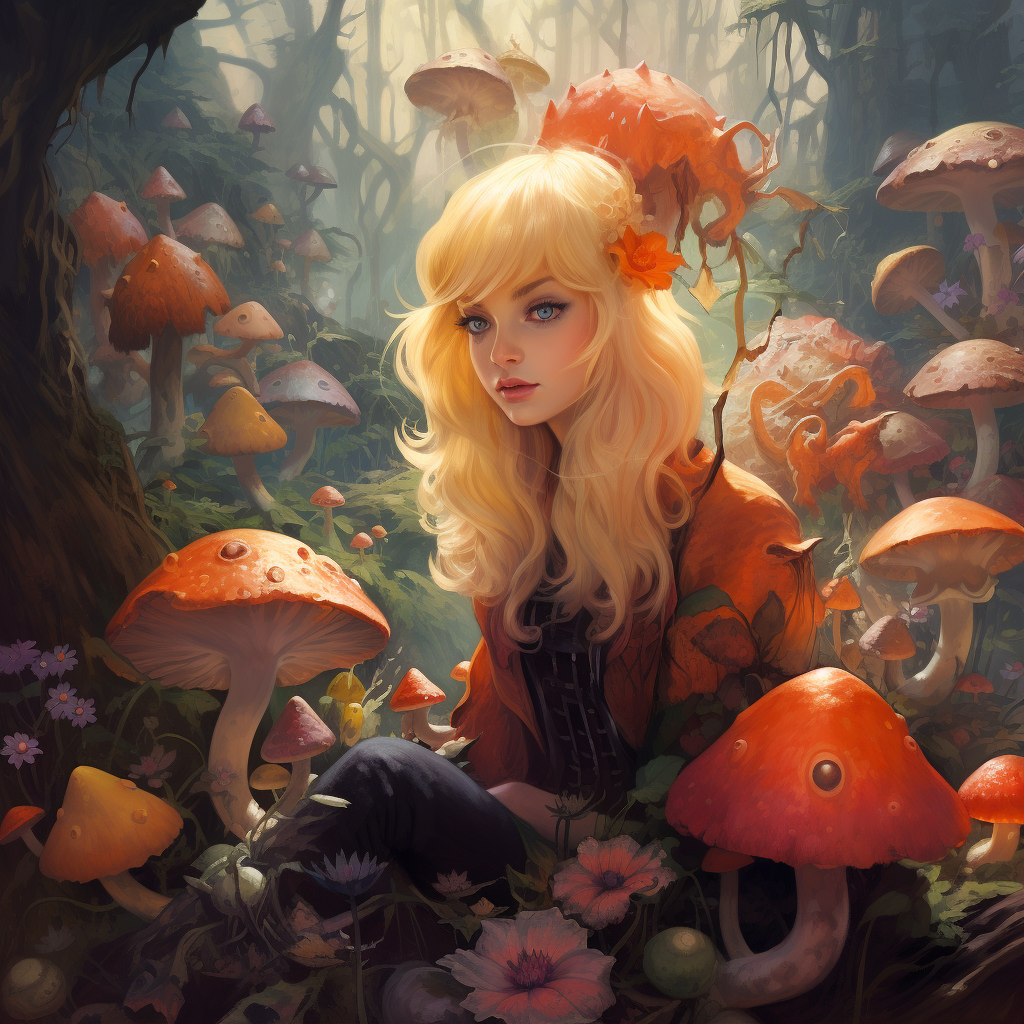 Blonde woman with magical creatures