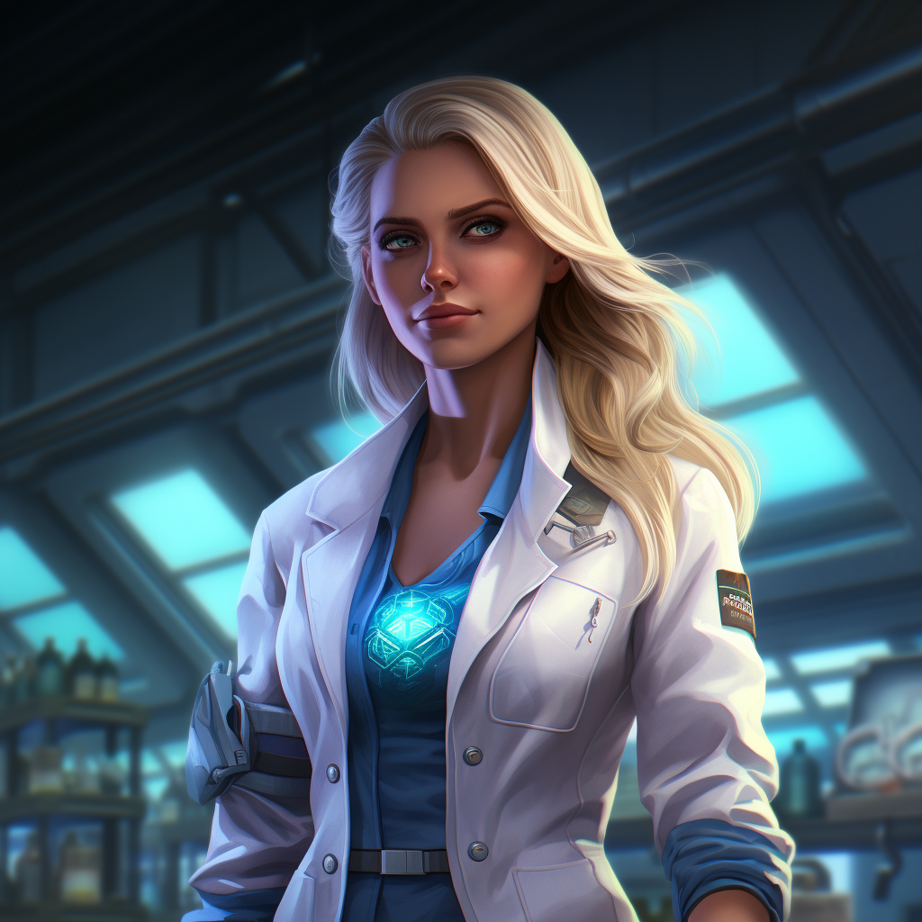 Blonde woman in lab coat character