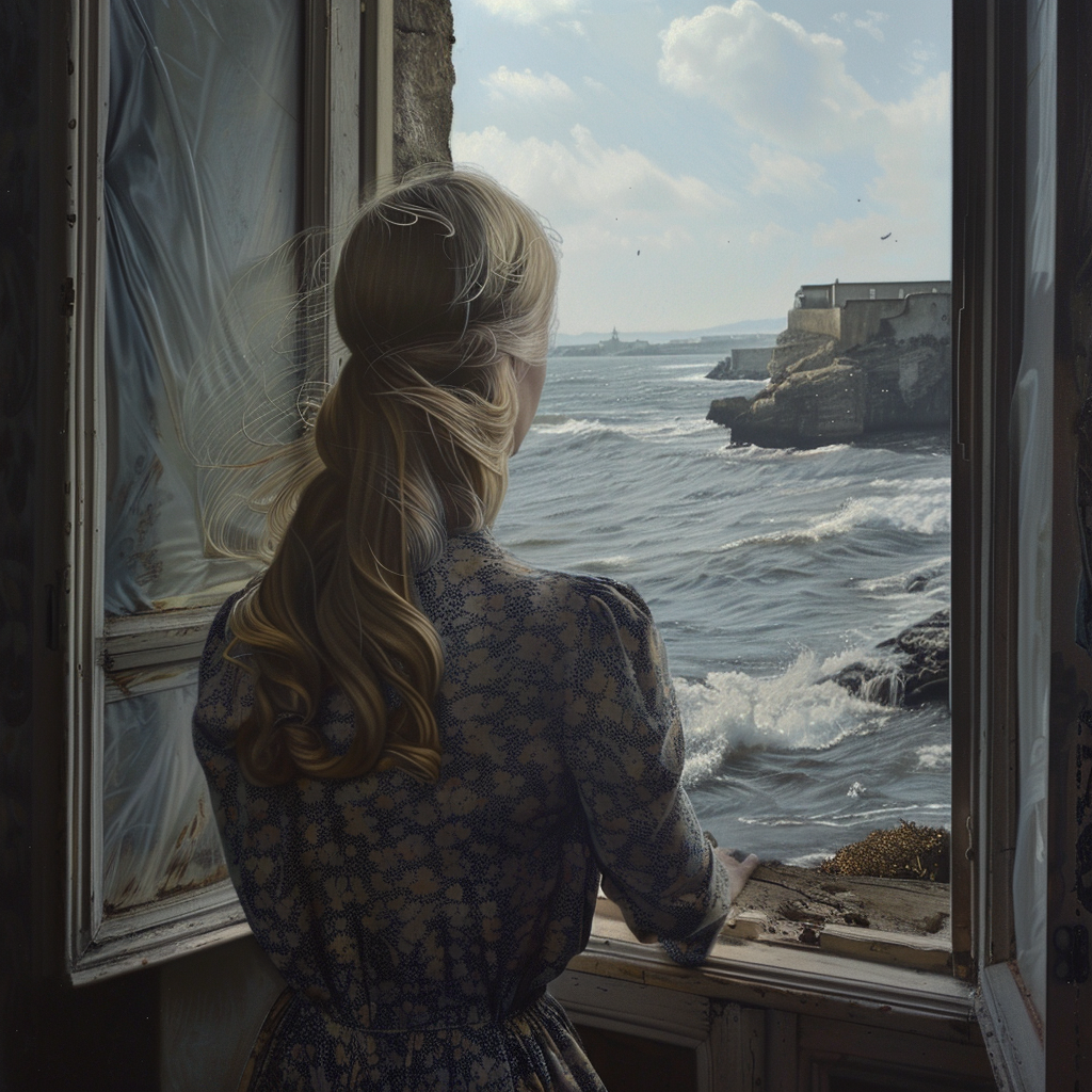 Blonde Woman Looking at Seascape