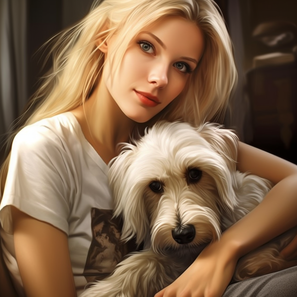 Blonde woman and Miniature Schnauzer in a fantasy adventure