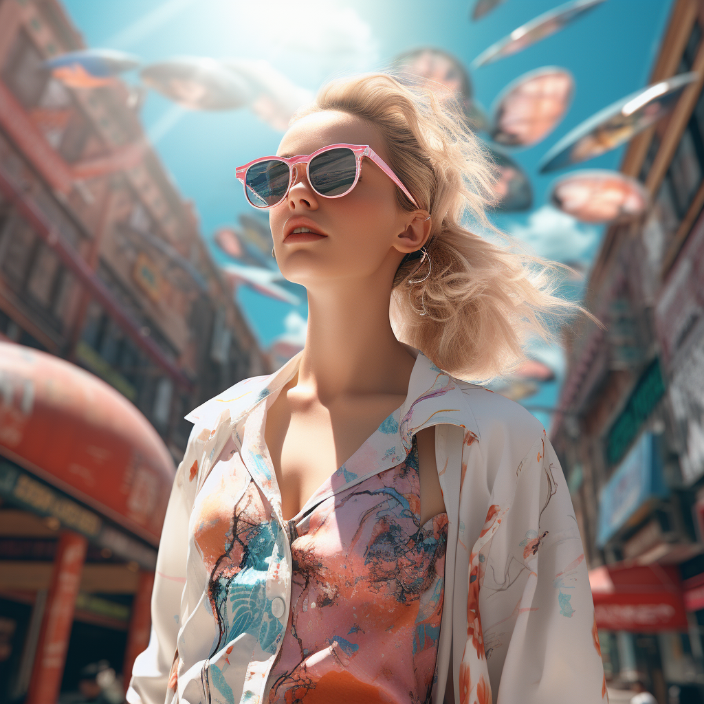 Blonde woman rollerblading on boardwalk