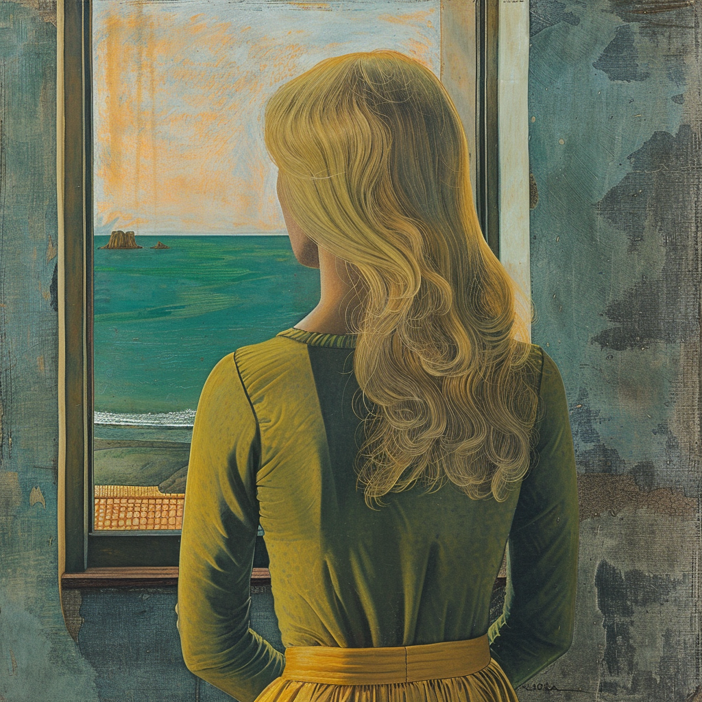 Blonde woman looking at seascape