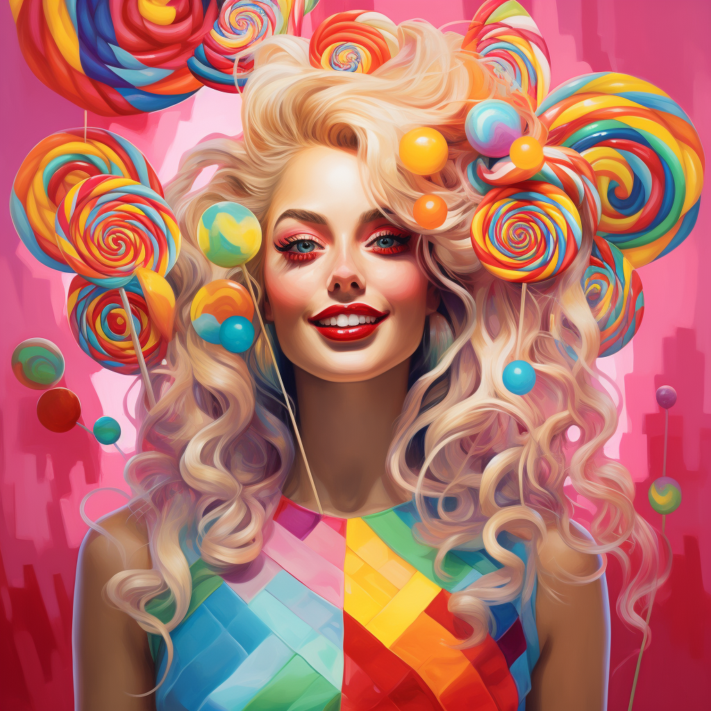 Blonde woman with lollipops smiling and winking