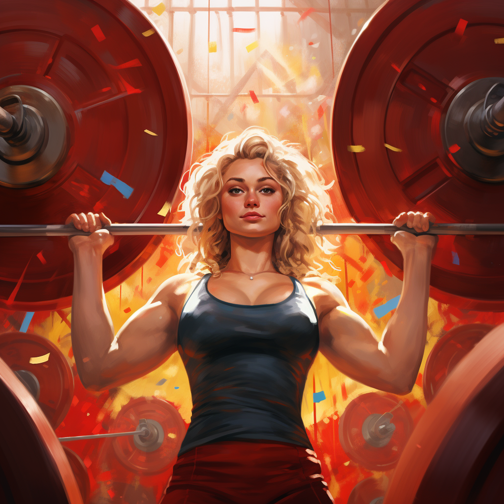 Plus-sized blonde woman lifting barbell